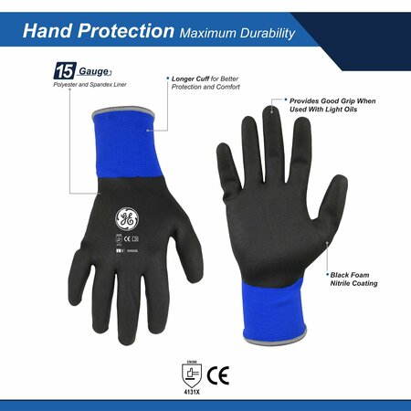 Ge Foam Nitrile Black/Blue Dipped Gloves, 1Pair, L GG222LC
